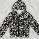Long sleeves black brown camo pocket zipper boy hoodie