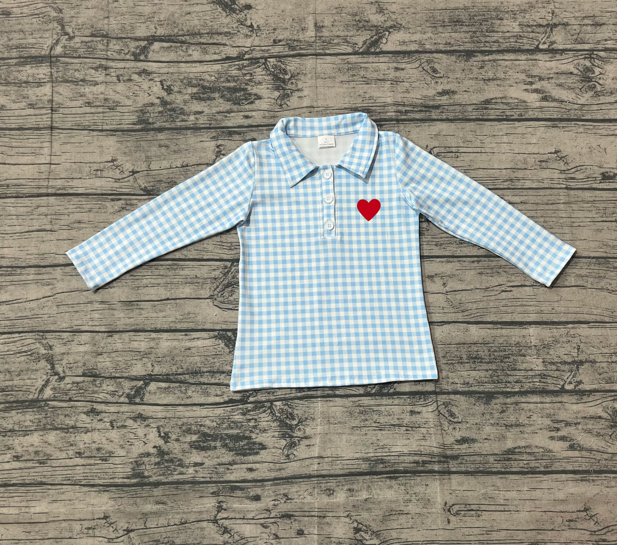 blue plaid long sleeves red heart kids boys valentine shirt