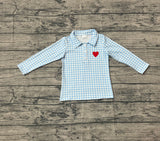 blue plaid long sleeves red heart kids boys valentine shirt