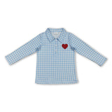 blue plaid long sleeves red heart kids boys valentine shirt