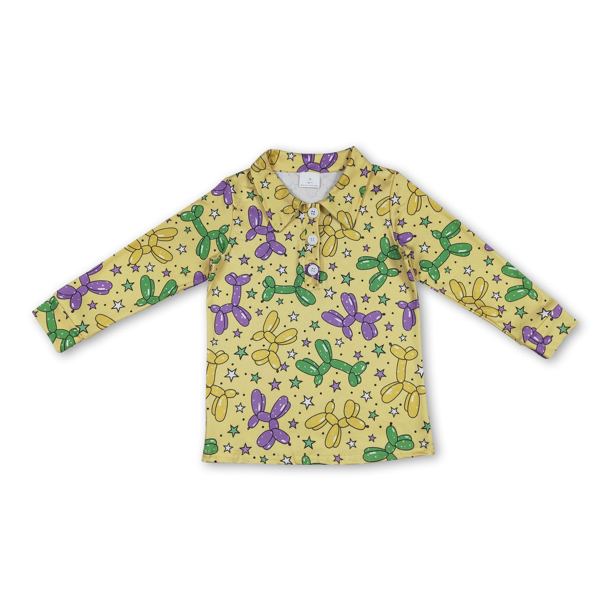Yellow long sleeves purple green boys Mardi Gras shirt