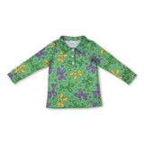 Green long sleeves balloon kids boys Mardi Gras shirt