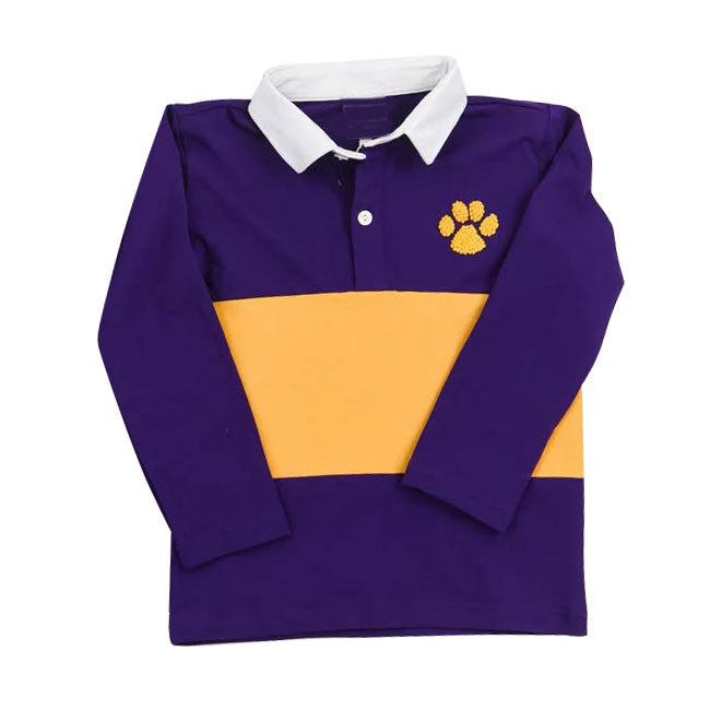 purple yellow paw print long sleeves kids boys shirt