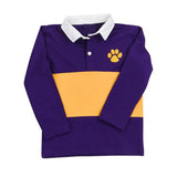 purple yellow paw print long sleeves kids boys shirt