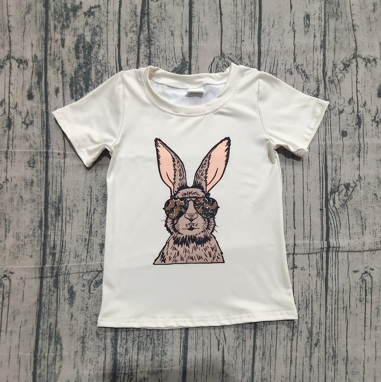 Short sleeves camo glasses rabbit kids boys Easter shirt