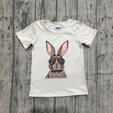 Short sleeves camo glasses rabbit kids boys Easter shirt