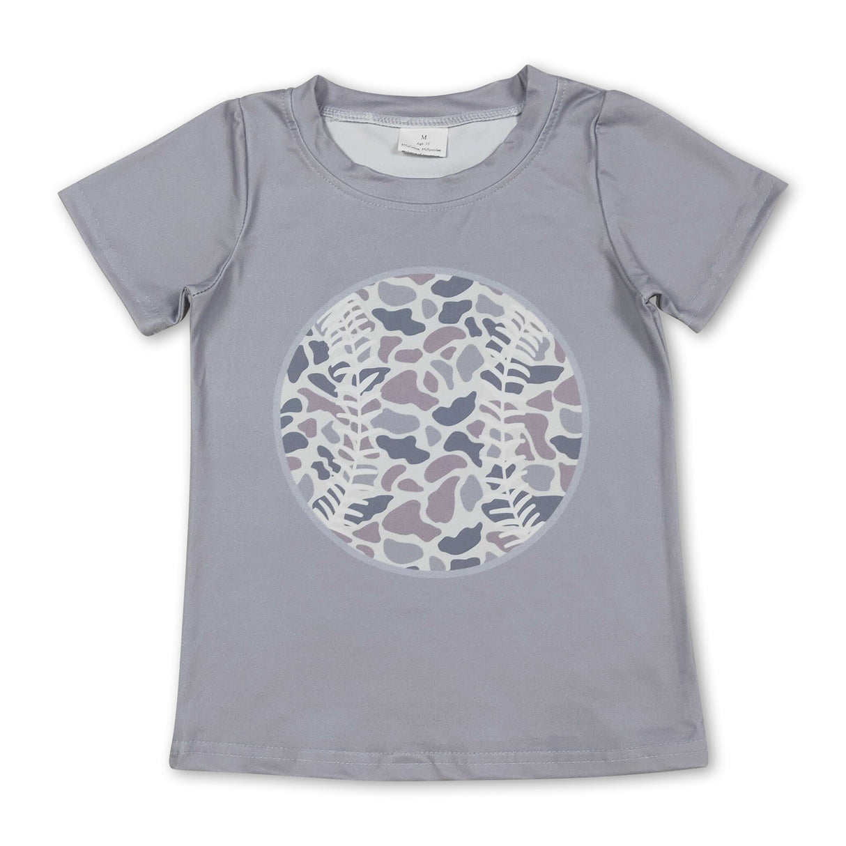 Short sleeves baseball grey camo kids boys T-shirt