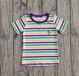Short sleeves purple yellow green stripe boys Mardi Gras shirt