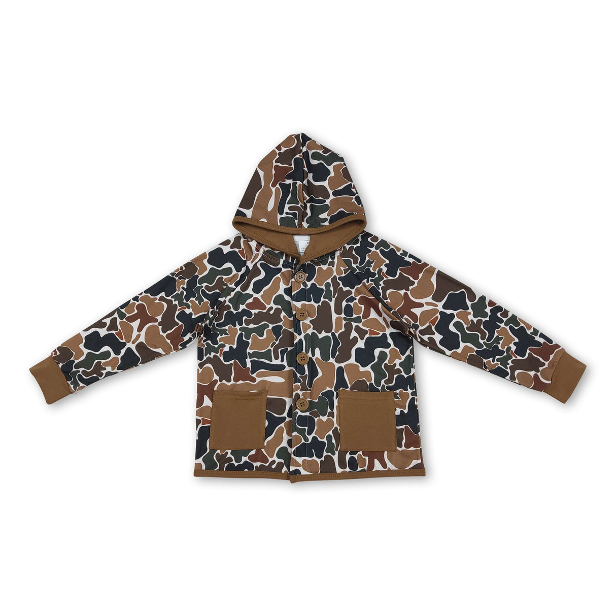Brown camo pockets kids boys hooded jackets