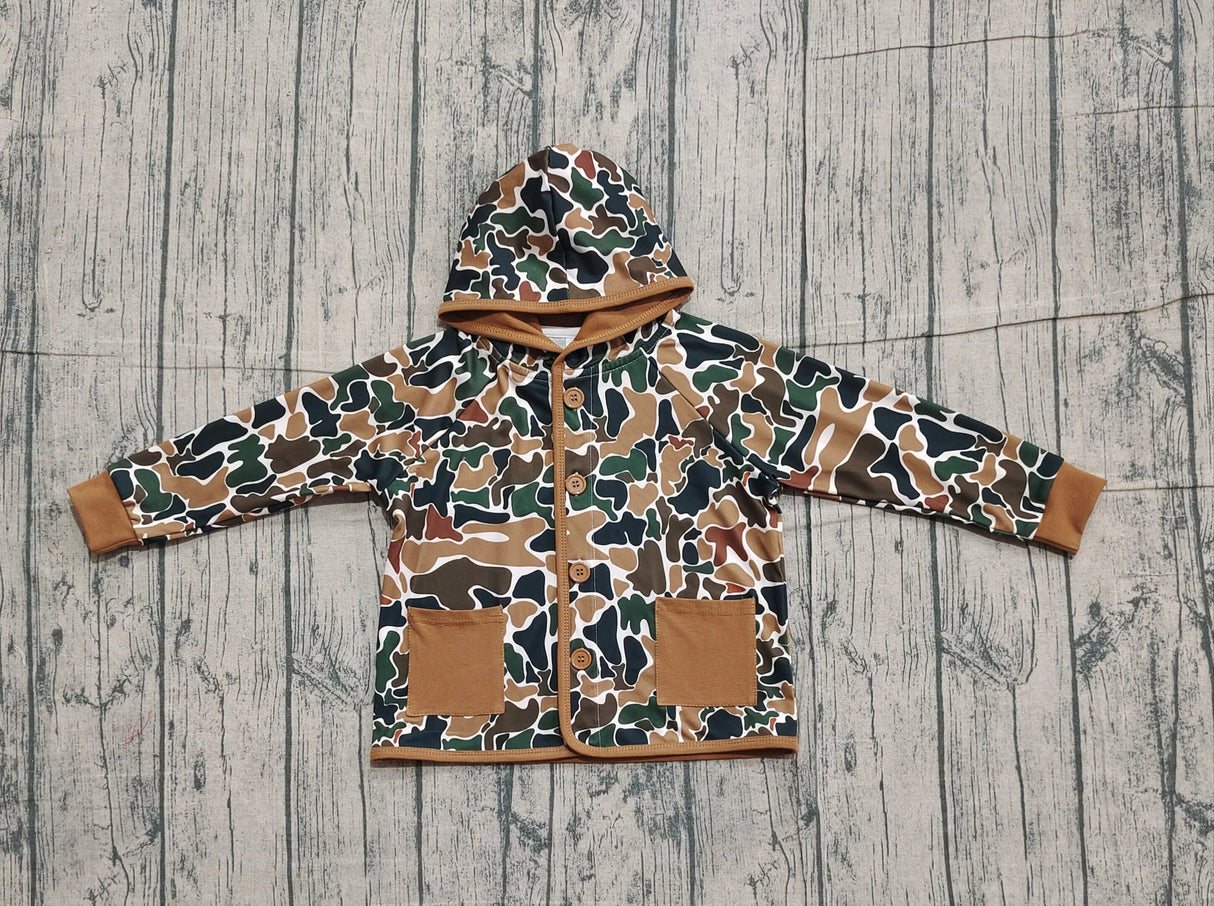 Brown camo pockets kids boys hooded jackets
