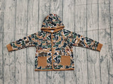 Brown camo pockets kids boys hooded jackets