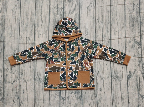 Brown camo pockets kids boys hooded jackets