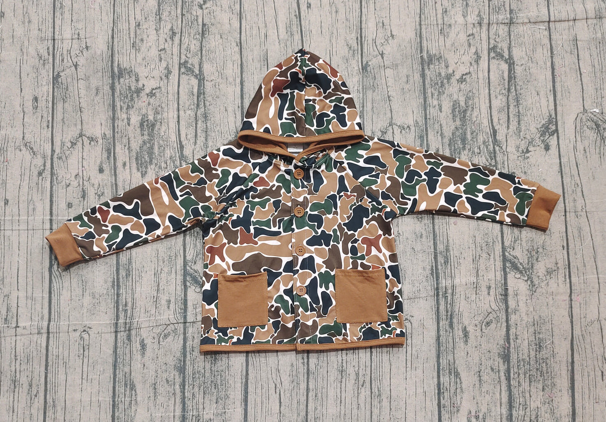 Brown camo pockets kids boys hooded jackets