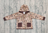 Dark brown pockets camo kids boys hooded jackets