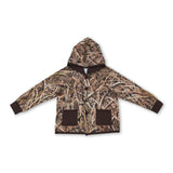 Dark brown pockets camo kids boys hooded jackets