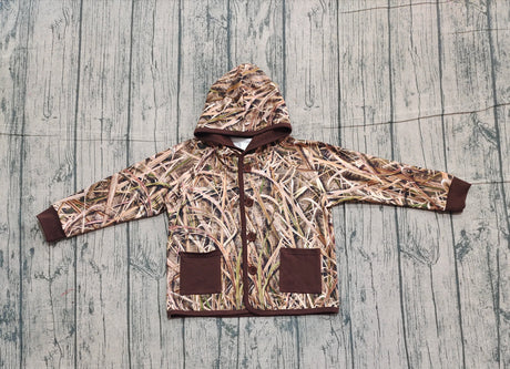 Dark brown pockets camo kids boys hooded jackets