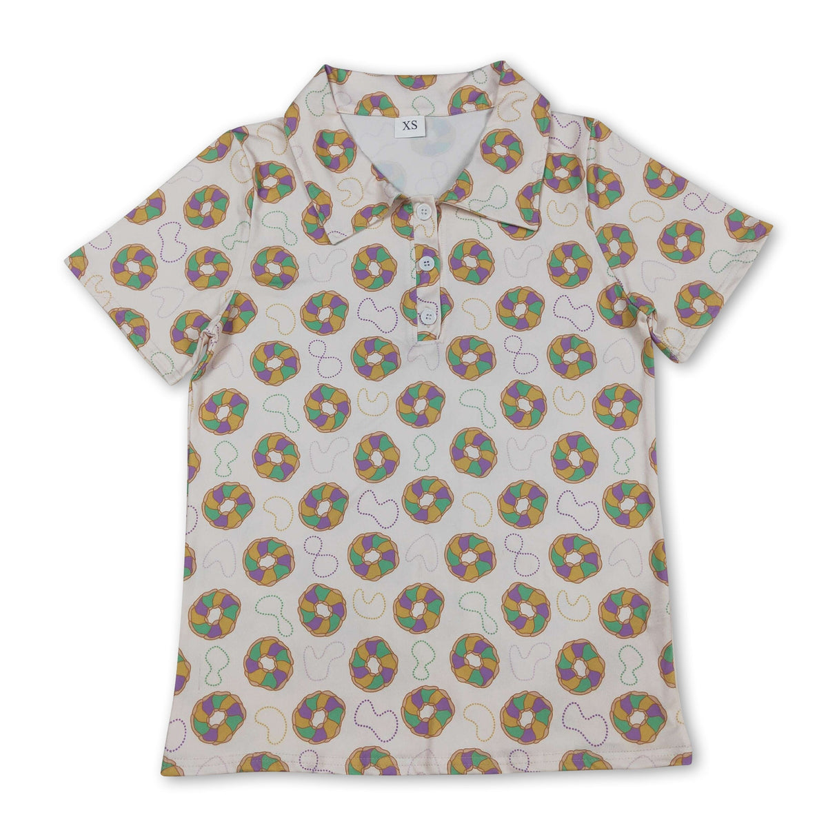 Purple yellow green donuts men's Mardi Gras polo shirt