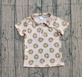 Purple yellow green donuts boys Mardi Gras polo shirt