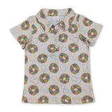 Purple yellow green donuts boys Mardi Gras polo shirt