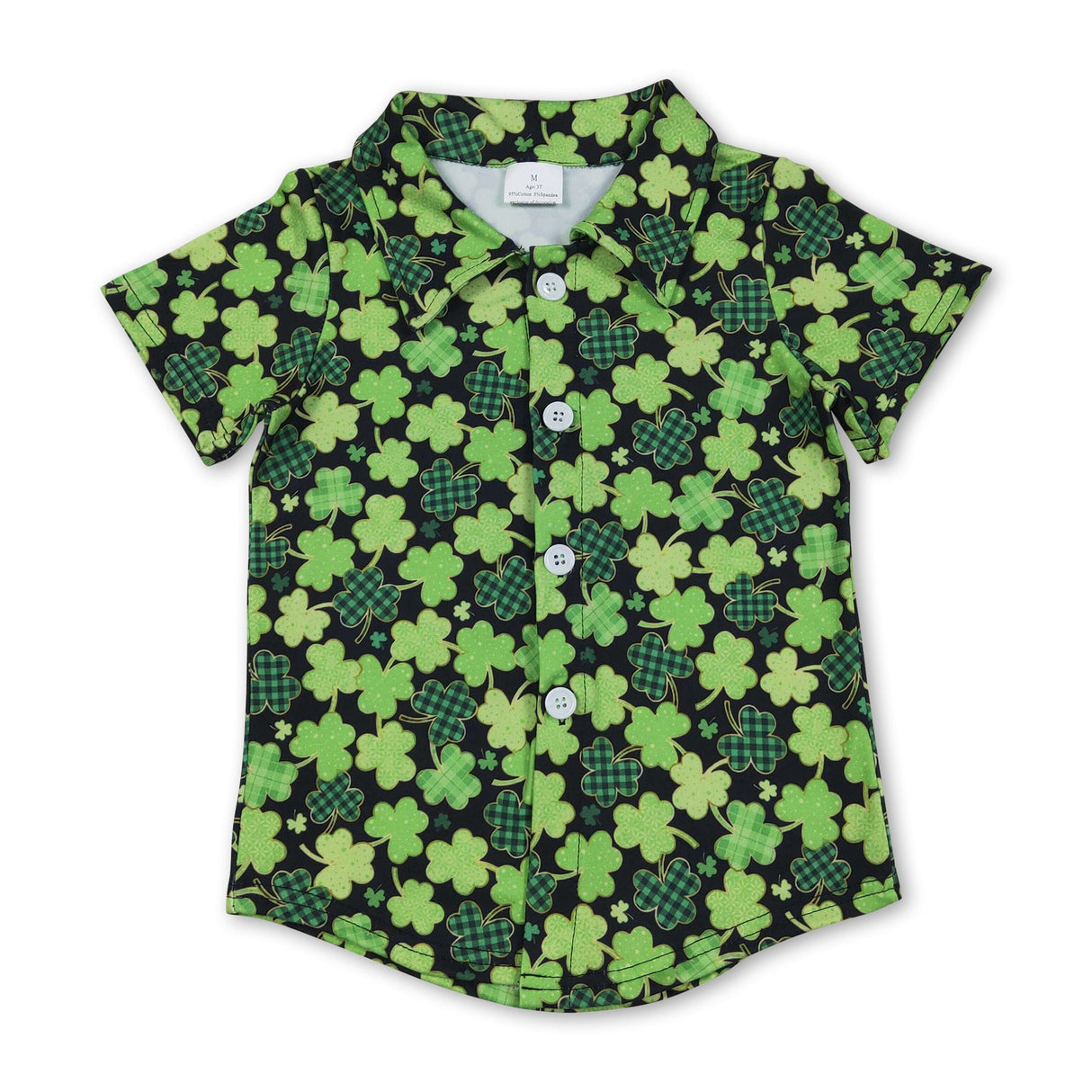 Green clover boys St Patrick's day button down shirt