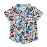 Short sleeves cat hat elephant boys button down shirt