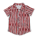Short sleeves red stripe cat hat baby boy button down shirt