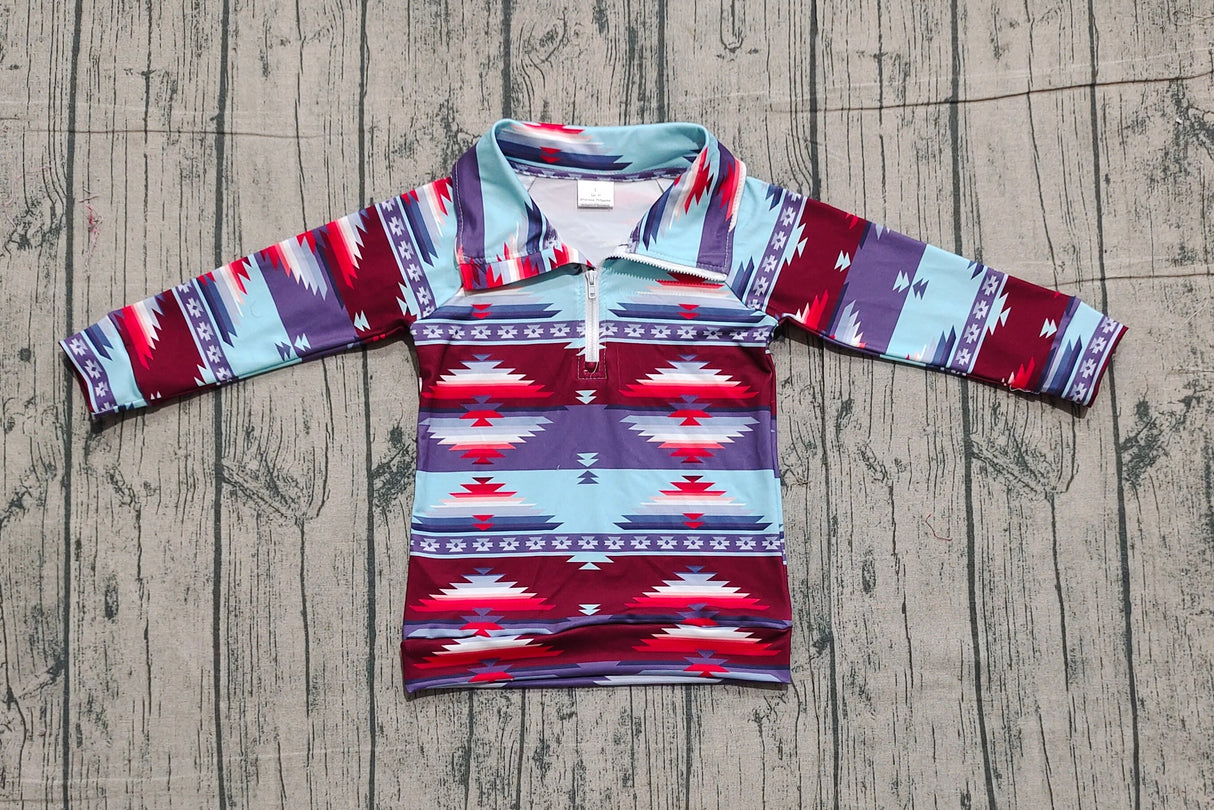 Long sleeves aztec western kids zipper pullover