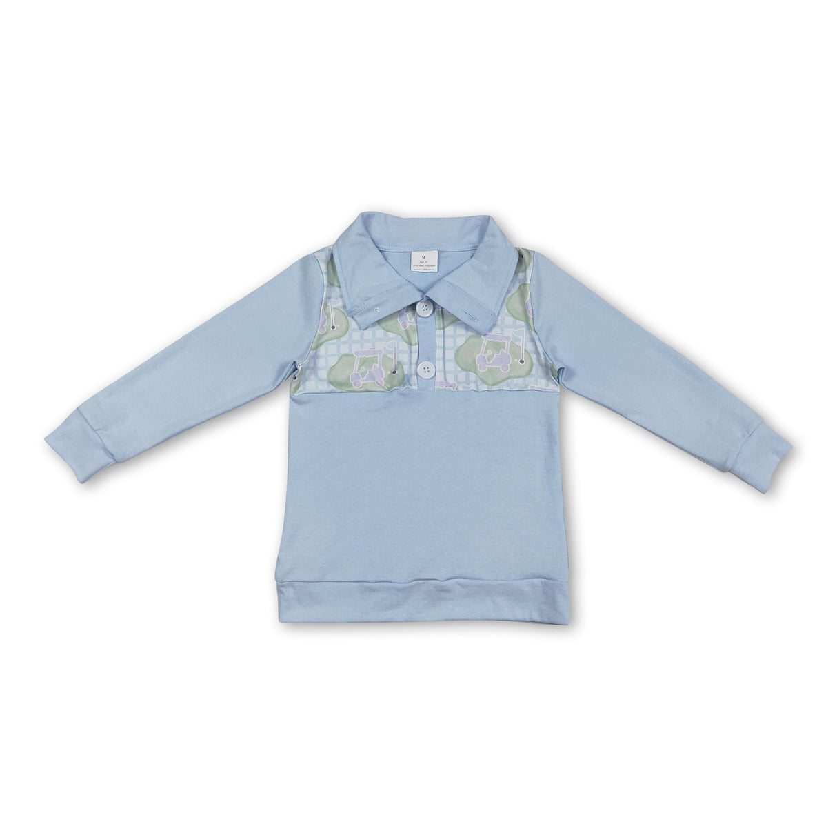 Light blue long sleeves plaid golf kids boys pullover