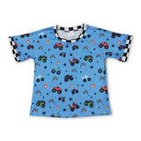 Plaid short sleeves flag truck kids boys summer shirt