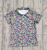 Purple yellow green camo kids boys Mardi Gras polo shirt