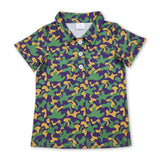 Purple yellow green camo kids boys Mardi Gras polo shirt