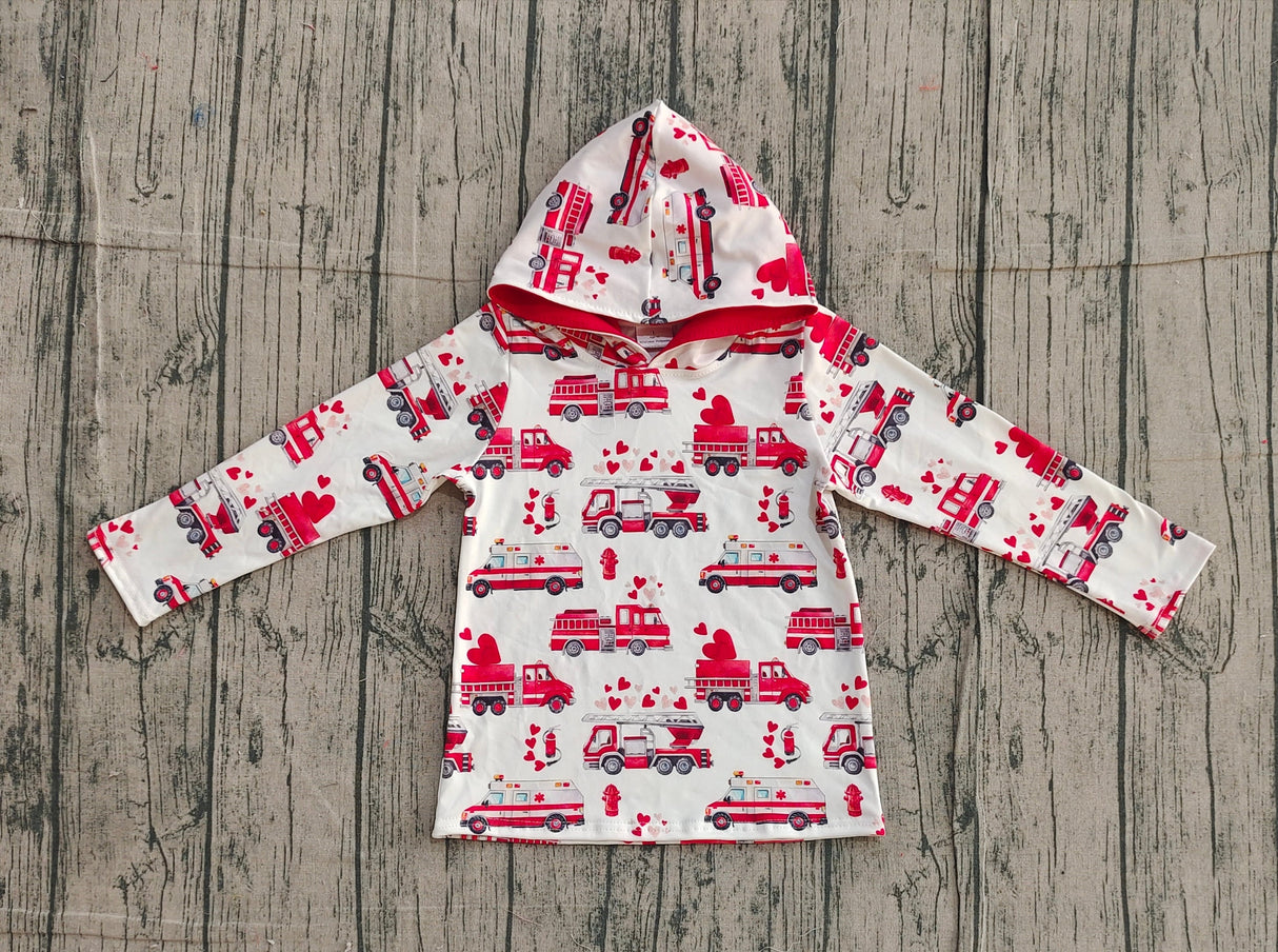 Long sleeves red heart fire truck boys Valentine's hoodie