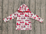 Long sleeves red heart fire truck boys Valentine's hoodie