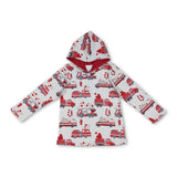 Long sleeves red heart fire truck boys Valentine's hoodie