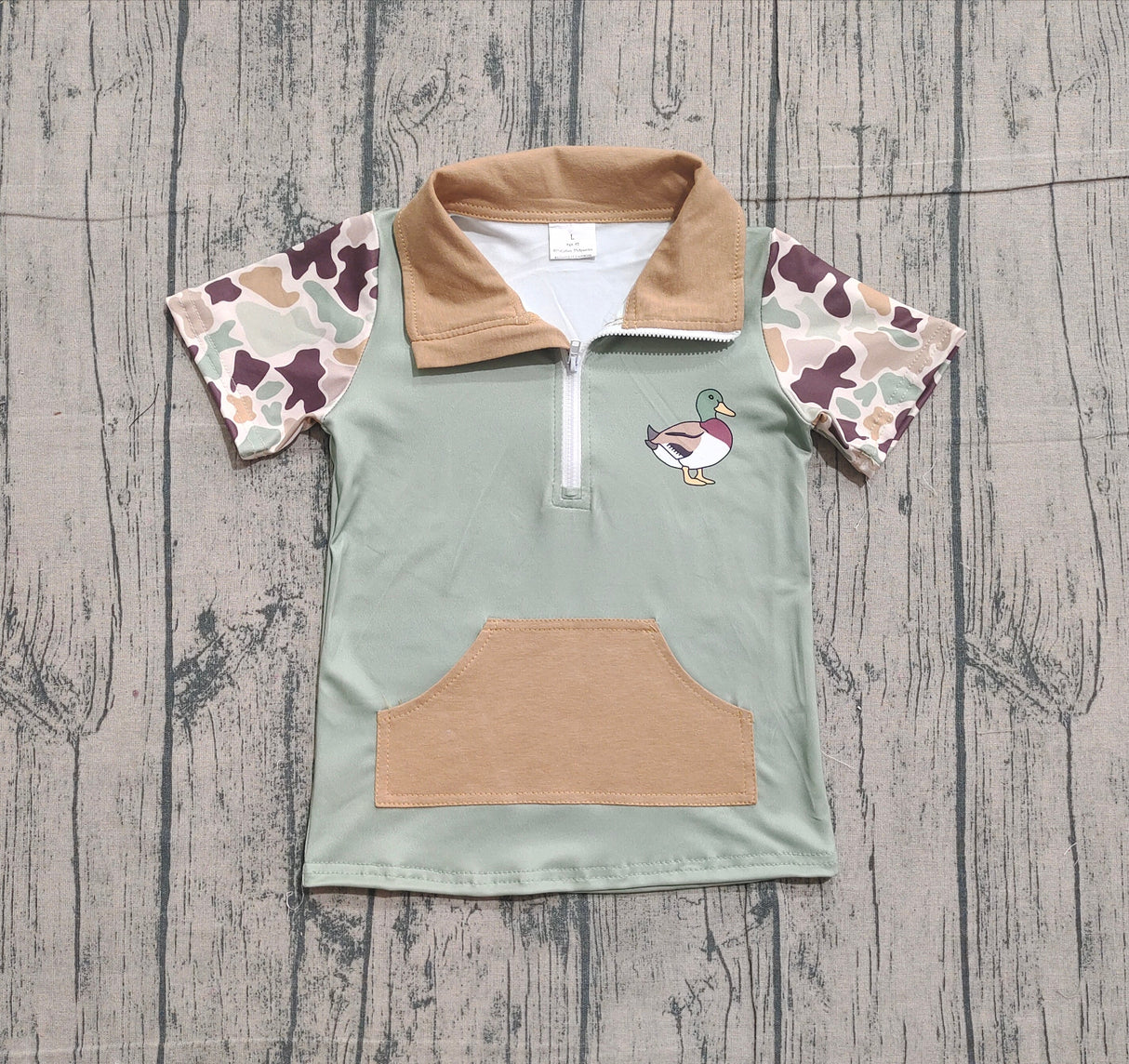 Camo short sleeves duck pocket kids boys pullover