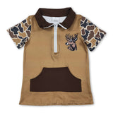 Camo short sleeves brown deer pocket kids boys pullover