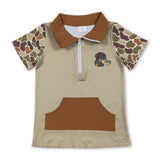 Camo short sleeves dog pocket kids boys pullover