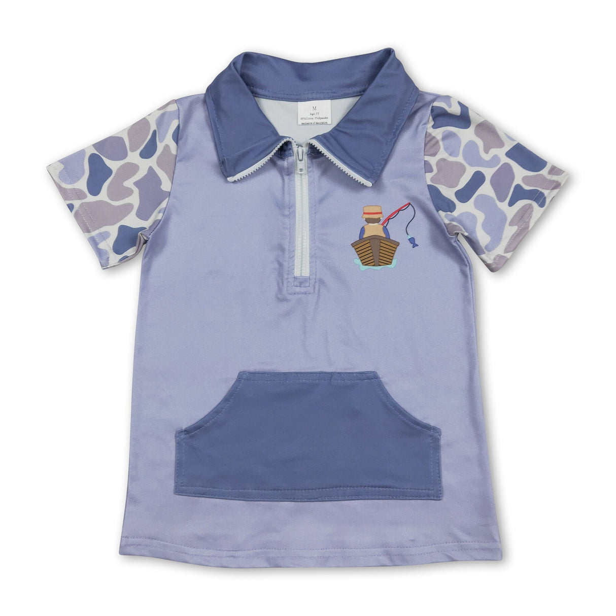 Camo short sleeves fishing pocket kids boys pullover