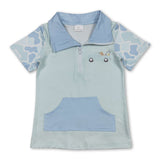 Camo short sleeves dog fishing pocket kids boys pullover