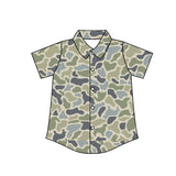 Short sleeves dog camo kids boys button down shirt