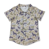 Short sleeves dog camo kids boys button down shirt