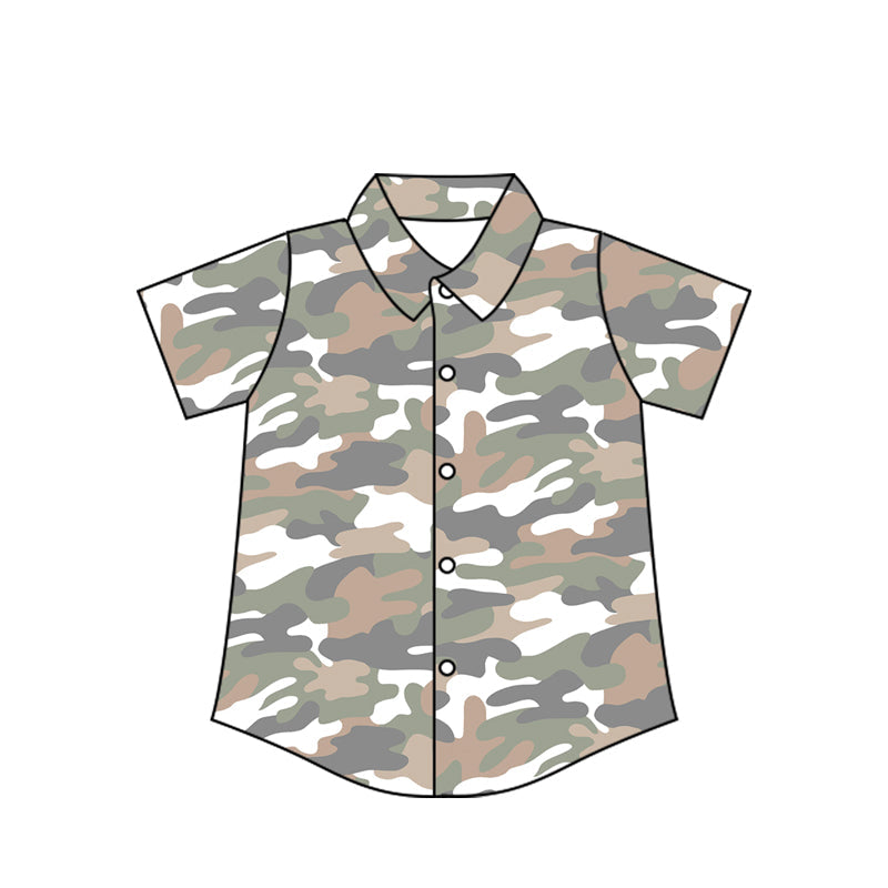 Short sleeves white camo kids boys button down shirt
