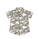 Short sleeves white camo kids boys button down shirt