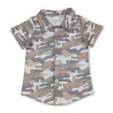 Short sleeves white camo kids boys button down shirt