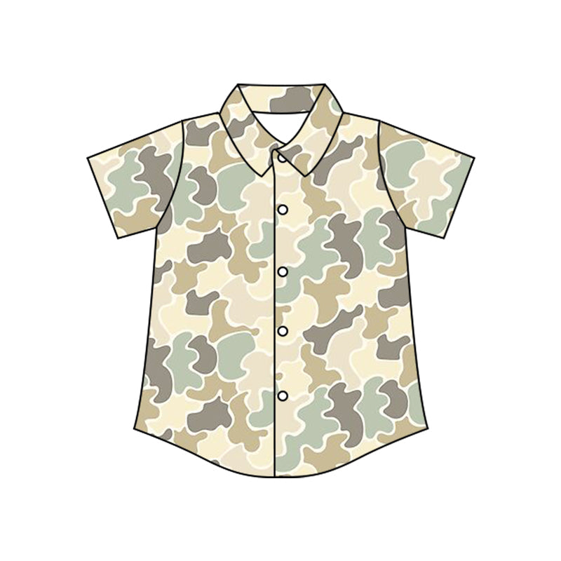Short sleeves beige camo kids boys button down shirt