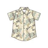 Short sleeves beige camo kids boys button down shirt