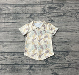Short sleeves beige camo kids boys button down shirt