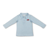 Light blue stripe heart truck kids boys Valentine's polo shirt