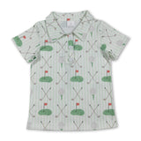 Short sleeves stripe flag golf kids boys polo shirt