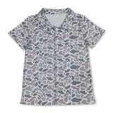 Short sleeves grey camo adult men button down top